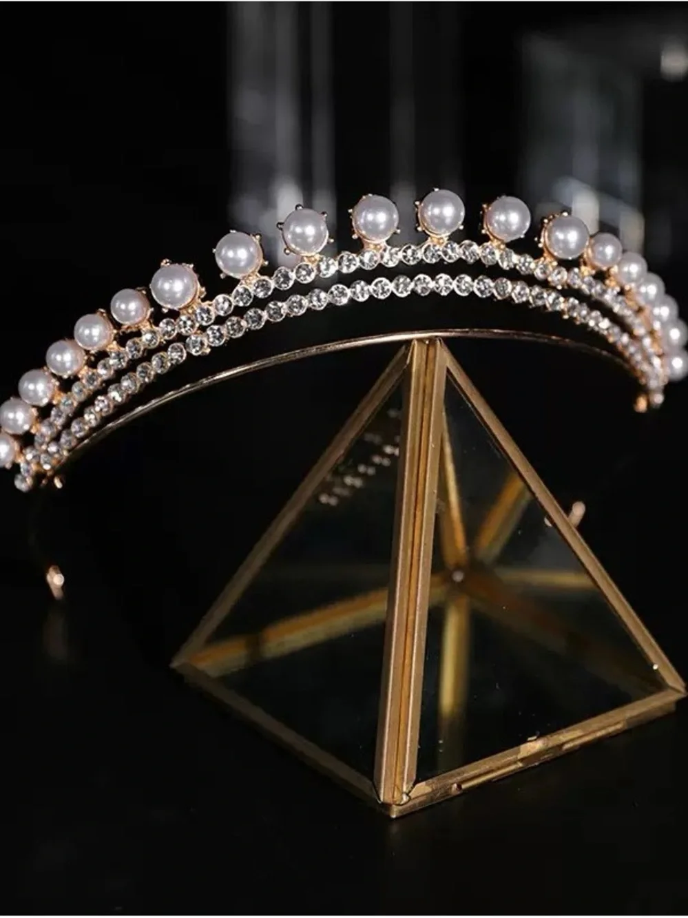 Gold Pearl and Crystal Bridal Tiara Headband